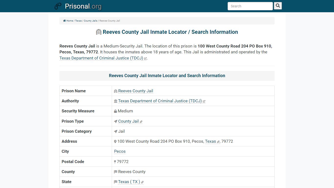 Reeves County Jail-Inmate Locator/Search Info, Phone, Fax ...